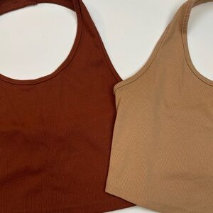 Shein Burgundy & Tan Halter Tops Pair